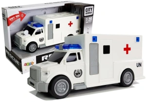 Ambulans z napędem frykcyjnym 1:20 ze światłem i dźwiękiem Lean Toys