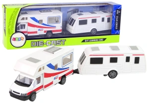 Lean Toys Zestaw pojazdów Kamper z przyczepą kempingową z metalowymi elementami
