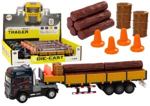 Niebieska ciężarówka z drewnem i przyczepą 1:24 Lean Toys