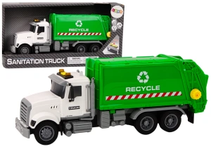 Śmieciarka Lean Toys ze światłami, dźwiękami i napędem biało-zielona