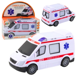Karetka ambulans na baterie ze światłami i dźwiękami, biała