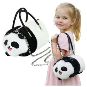 Pluszowa torba Panda z uchwytami i metalowym łańcuszkiem, czarno-biała, 20 cm
