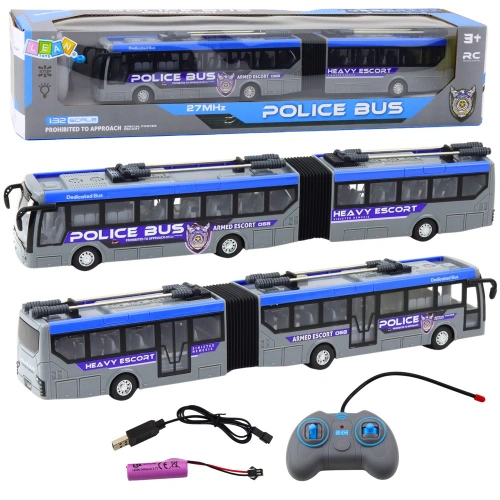 Autobus Policyjny Przegubowy Zdalnie Sterowany RC Światła Szary 1:32