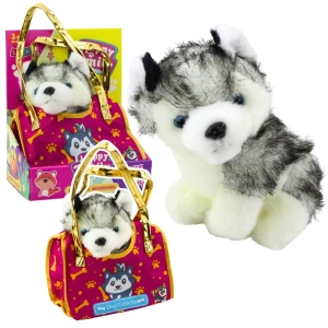 Pluszowy piesek husky w torebce biało-szary