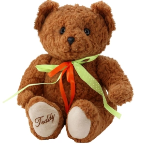 Pluszowy miś z zielono-pomarańczową kokardą 30 cm Lean Toys