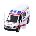Karetka Ambulans Metalowy Z Napędem Pull Back Światła Dźwięki Biały 1:32