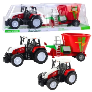 Traktor rolniczy z przyczepą i mieszalnikiem paszy czerwony 60 cm