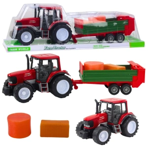 Traktor rolniczy Farmerski z zieloną przyczepą i sianem czerwony 62 cm