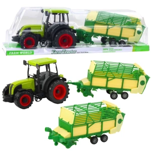 Traktor rolniczy farmerski z zielono-żółtą przyczepą, zielony, 50 cm
