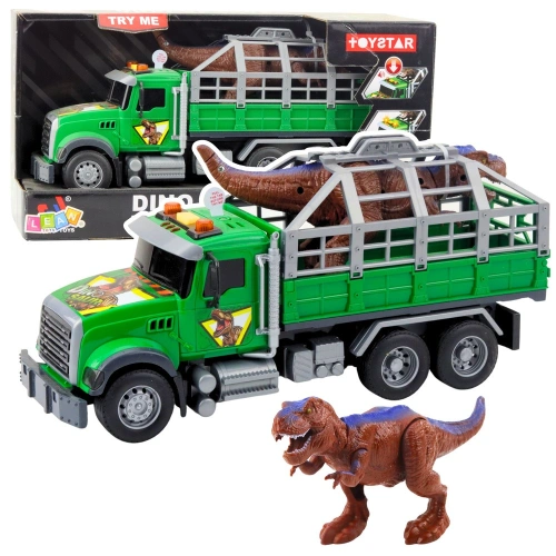 Ciężarówka Transport Dinozaurów Figurka Dinozaura Światła Dźwięki Zielona