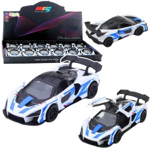 Lean Toys Samochód sportowy wyścigowy metalowy z napędem pull-back i otwieranymi drzwiami biały 1:32