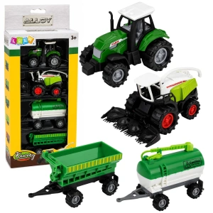 Zestaw pojazdów rolniczych: traktor, sieczkarnia, cysterna i rozrzutnik 1:68, 4 szt.