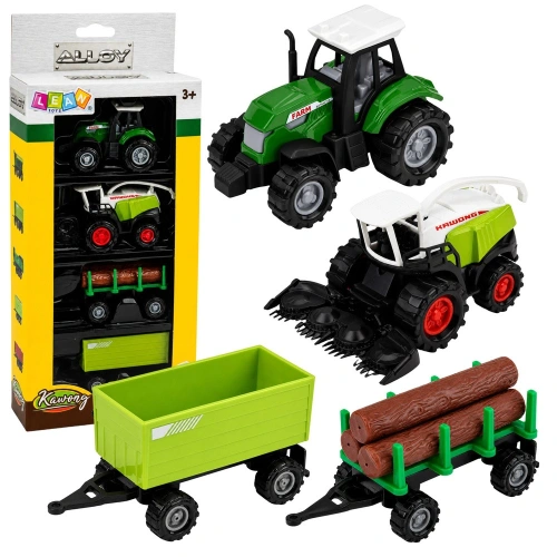 Zestaw Pojazdy Rolnicze Traktor Sieczkarnia Przyczepa Do Drewna 1:68 4 szt.
