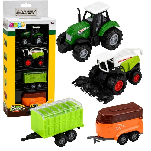 Zestaw Pojazdów Rolniczych Traktor Sieczkarnia Przyczepy 1:68 4 szt.