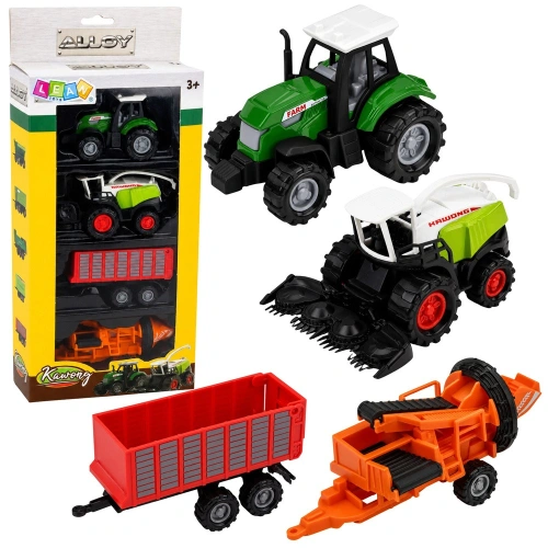 Zestaw Pojazdów Rolniczych Traktor Sieczkarnia Przyczepa Prasa 1:68 4 szt.