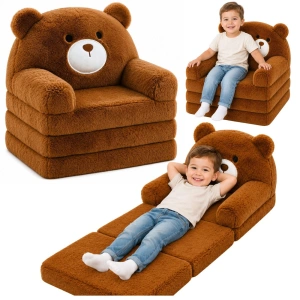 Rozkładany fotel dziecięcy Miś 2w1 sofa i leżanka brązowy