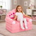Rozkładany Fotel Sofa Leżanka z Koroną 2W1 Dla Dzieci Miękki Różowy
