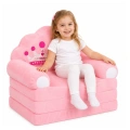 Rozkładany Fotel Sofa Leżanka z Koroną 2W1 Dla Dzieci Miękki Różowy