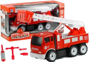 Lean Toys Wóz strażacki z drabiną do rozkręcania z narzędziami