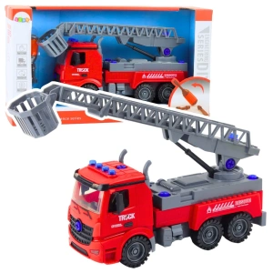 Wóz strażacki do rozkręcania DIY ze śrubokrętem czerwony Lean Toys