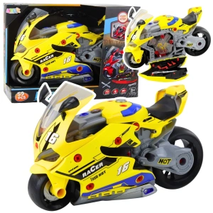 Motocykl do rozkręcania 2w1 DIY Warsztat Światła, Dźwięki, Dym Żółty 43 cm