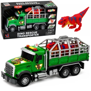 Ciężarówka Transporter Z Klatką Figurka Dinozaur T-Rex Światła Dźwięki 1:12