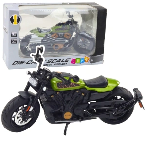 Motocykl Chopper Metalowy ze Światłami i Dźwiękami Czarny z Zielonymi Elementami 1:12