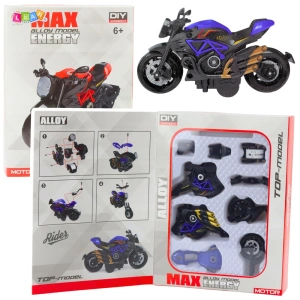 Motocykl do składania i skręcania metalowy 1:14 DIY czarno-niebieski