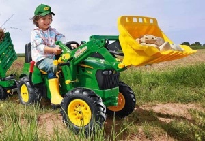 ROLLY TOYS TRAKTOR FARMTRAC PREMIUM Z ŁYŻKĄ, BIEGAMI I HAMULCEM JOHN DEERE POMPOWANE KOŁA 3-8 LAT 710126