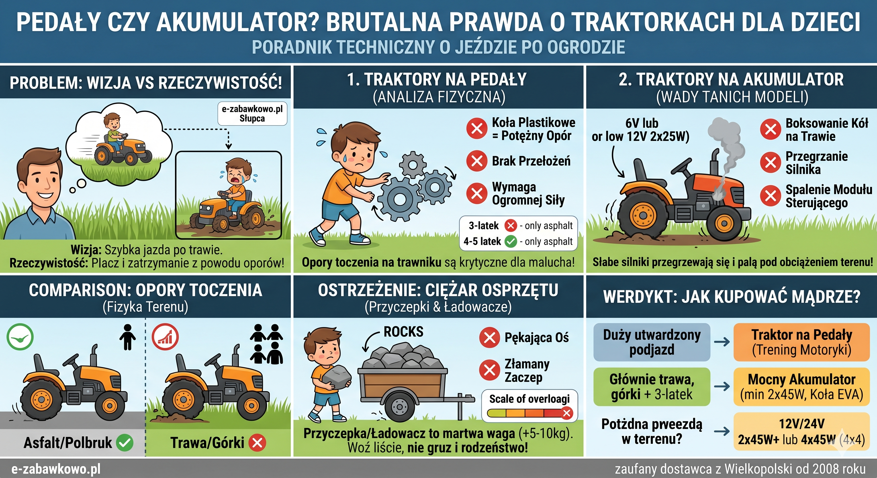 Traktor na pedały czy na akumulator? Brutalna prawda o jeździe po ogrodzie i wysokiej trawie